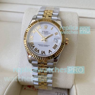Swiss replica A+ Rolex Datejust White Roman Dial 31mm Two-tone Jubilee Bracelet 